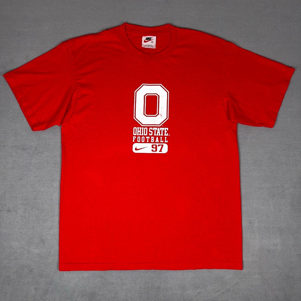Vintage 90s Nike Ohio State Buckeyes Football 97 Mens M‎ Red Tee Made in USA